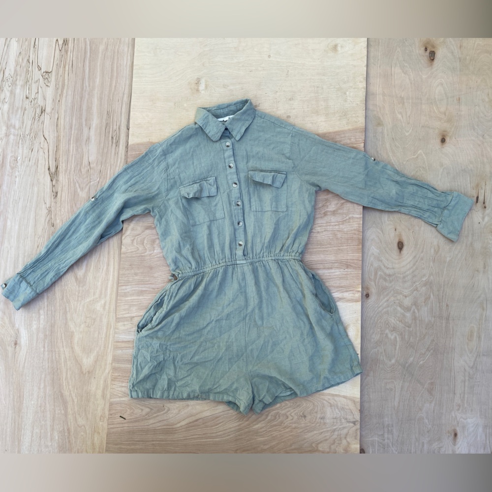 Button Up Longsleeve Shortie Romper